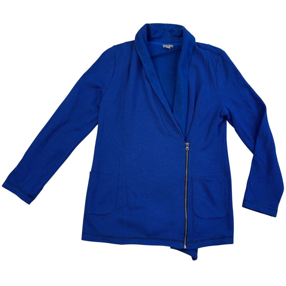 T by Talbots Knit Cardigan Women's‎ Size Medium Micro Houndstooth Cotton Blue